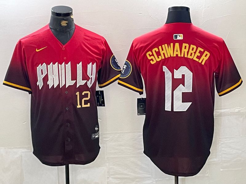 Men Philadelphia Phillies #12 Schwarber Red City Edition Nike 2024 MLB Jersey style 3->->